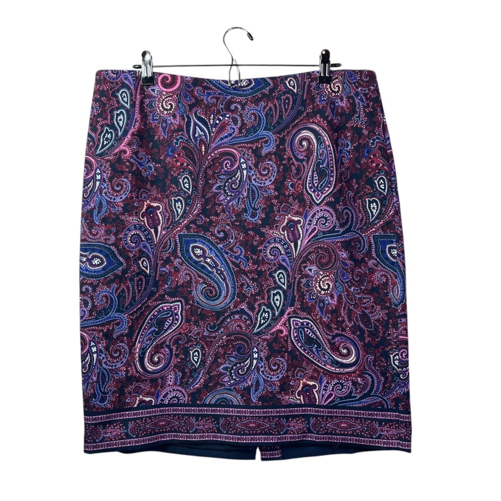 Talbots Paisley Print Pencil Skirt Womens 16 Plus Stretchy Red Pink